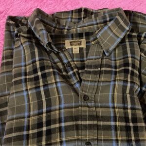 FOUNDRY MENS 3XLT FLANNEL LONG SLEEVE PLAID SHIRT IN GREEN, YELLOW AND BLUE USED